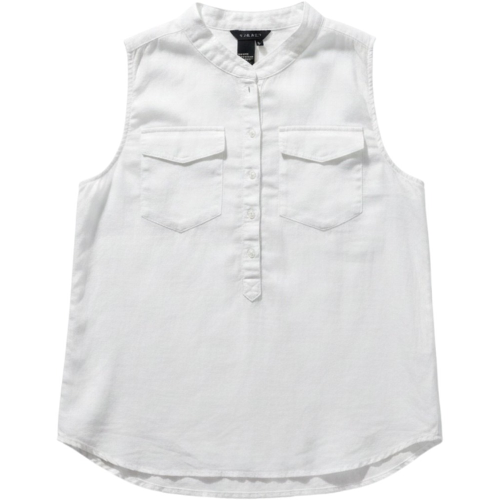Light 100% Linen Sleeveless Button Up Top Women Large White Mandarin Collar